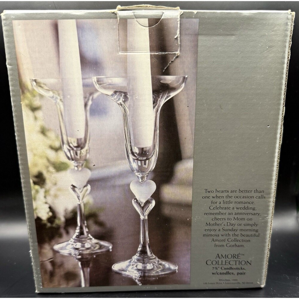 Gorham Amore Candlesticks Double Hearts Wedding Candlesticks (2) 7 3/4"